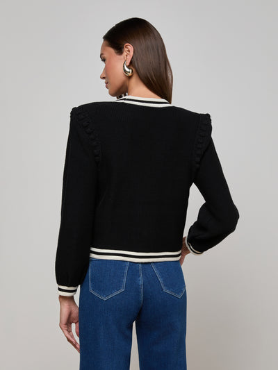 Kaito Cropped Cardigan Black/Ivory-L'Agence-Tocca Finita