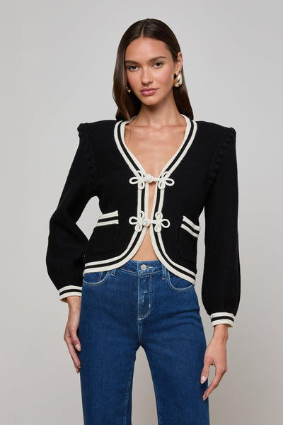 Kaito Cropped Cardigan Black/Ivory-L'Agence-Tocca Finita