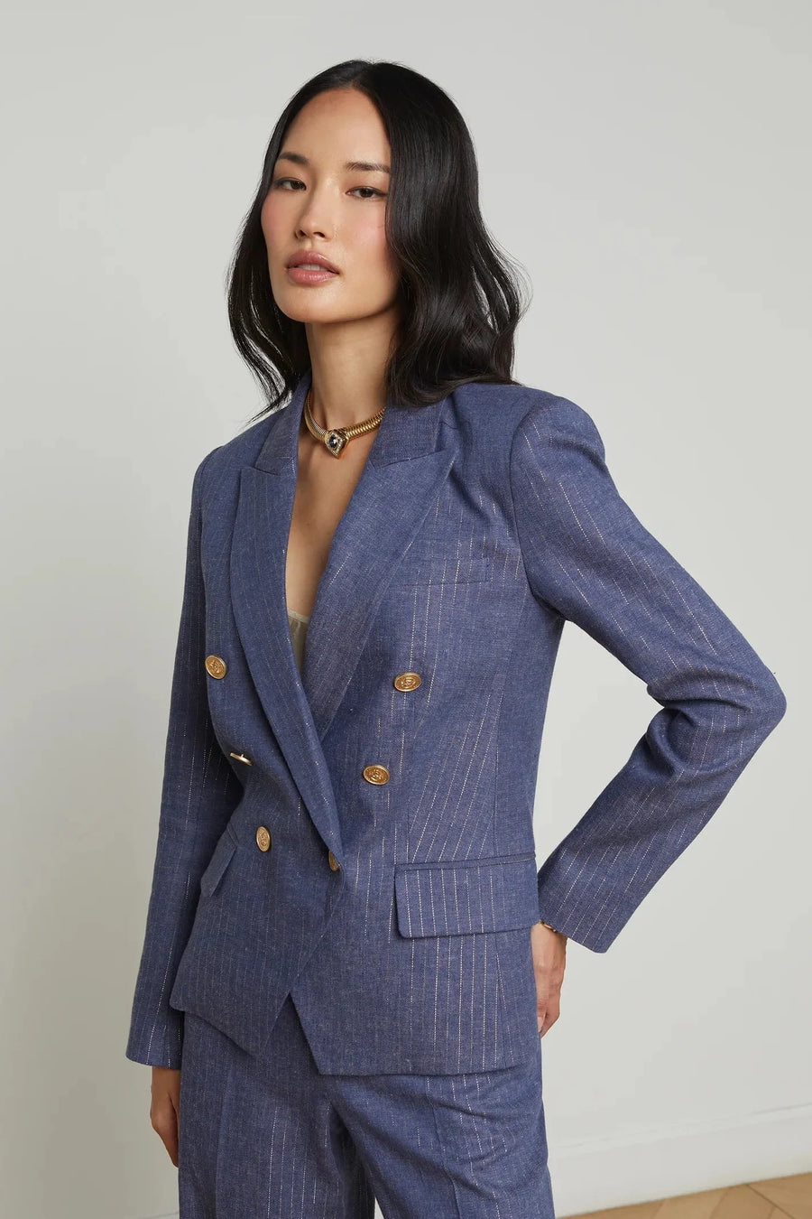 Kenzie Blazer in Wild Wind Gold Pinstripe-L&