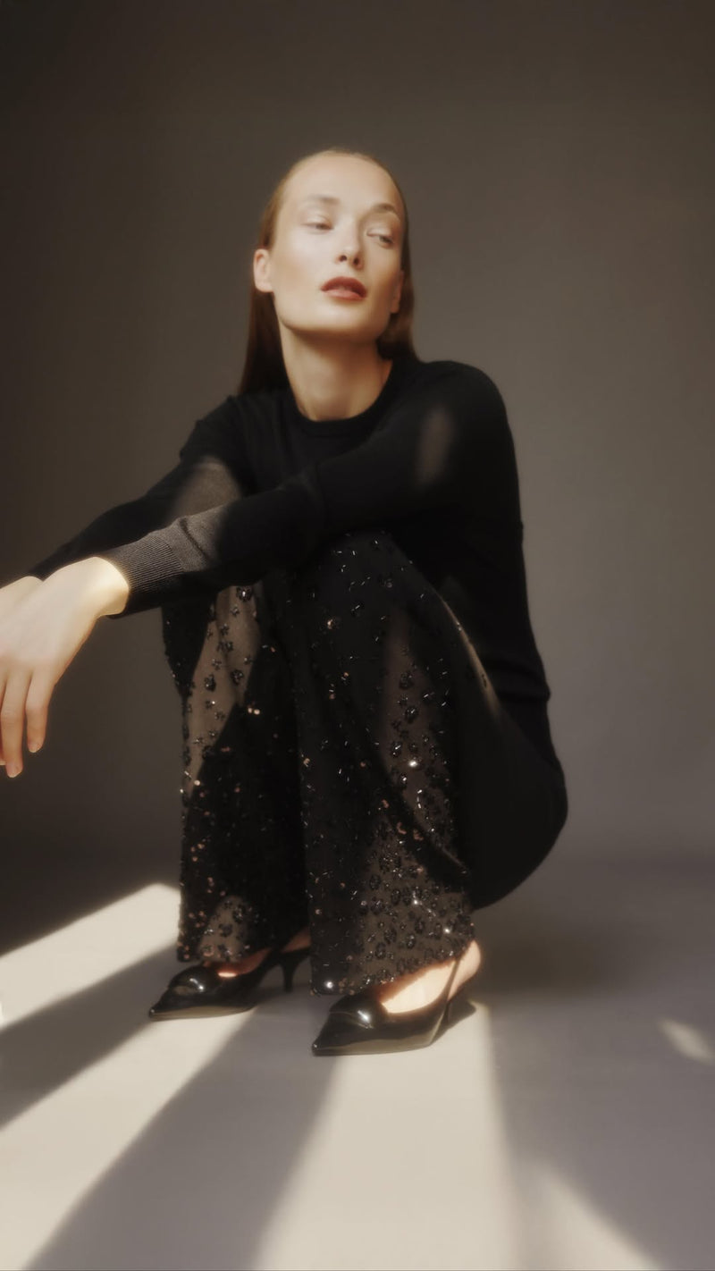 Kimberly Pant Black Flower Pearl-Seductive-Tocca Finita