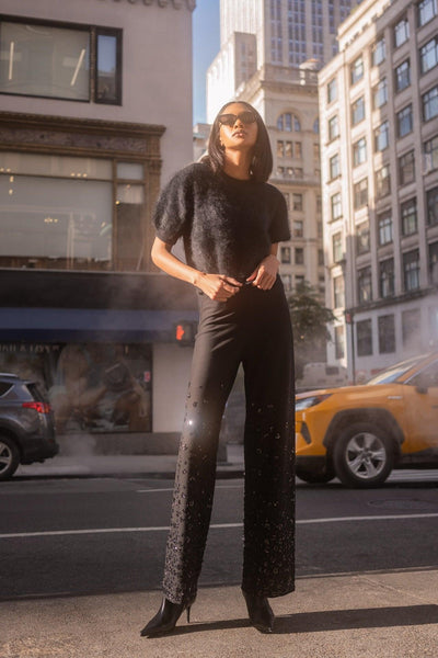 Kimberly Pant Black Flower Pearl-Seductive-Tocca Finita