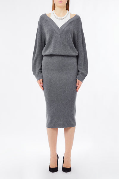 Knit Dress With Bejewelled Embroidery Grey-Liu Jo White-Tocca Finita