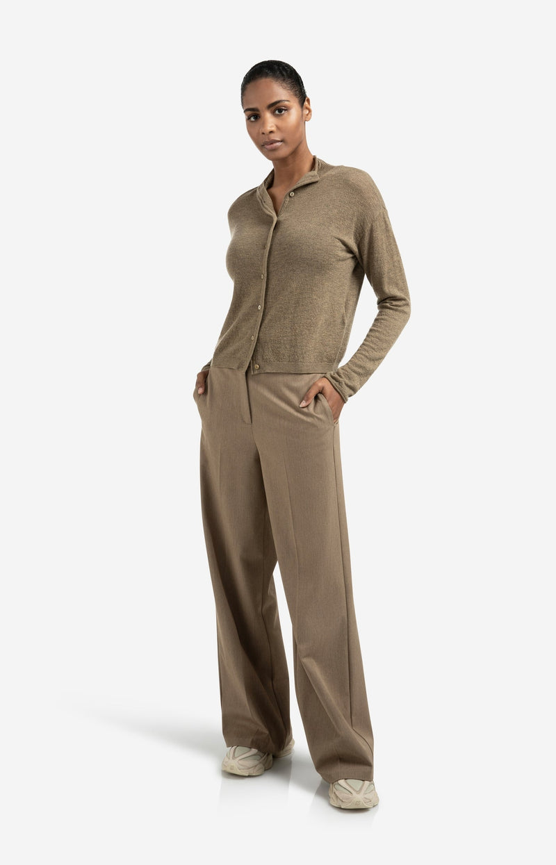 Knitted Cardigan With High Neckline And Button Closure Capers Melange