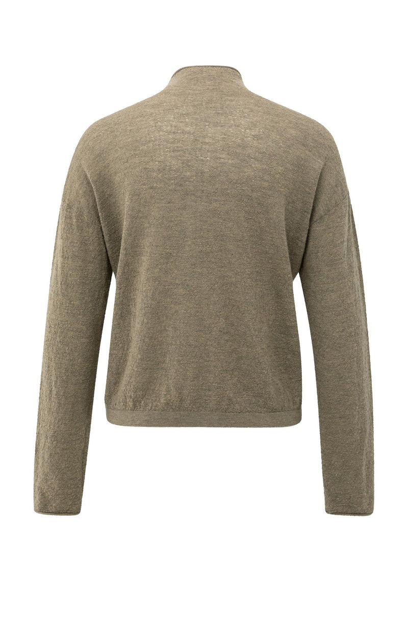 Knitted Cardigan With High Neckline And Button Closure Capers Melange