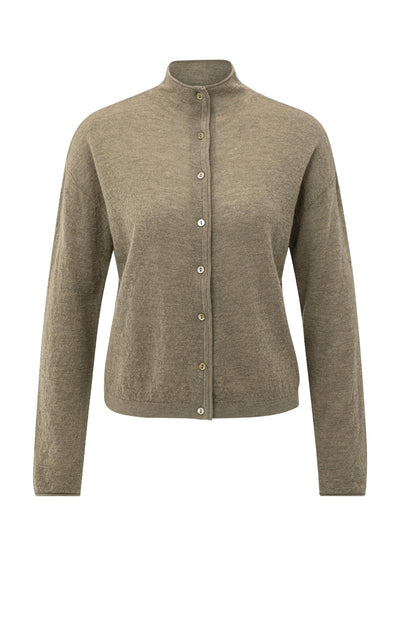 Knitted Cardigan With High Neckline And Button Closure Capers Melange
