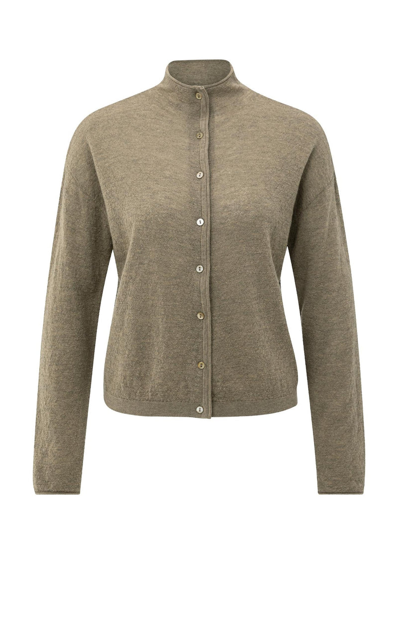 Knitted Cardigan With High Neckline And Button Closure Capers Melange