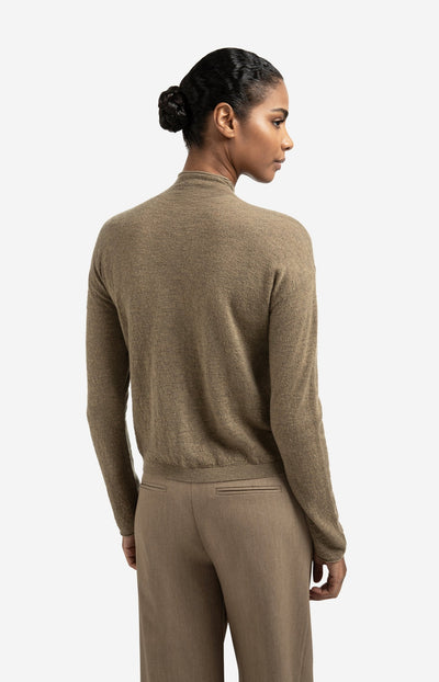 Knitted Cardigan With High Neckline And Button Closure Capers Melange
