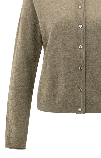 Knitted Cardigan With High Neckline And Button Closure Capers Melange