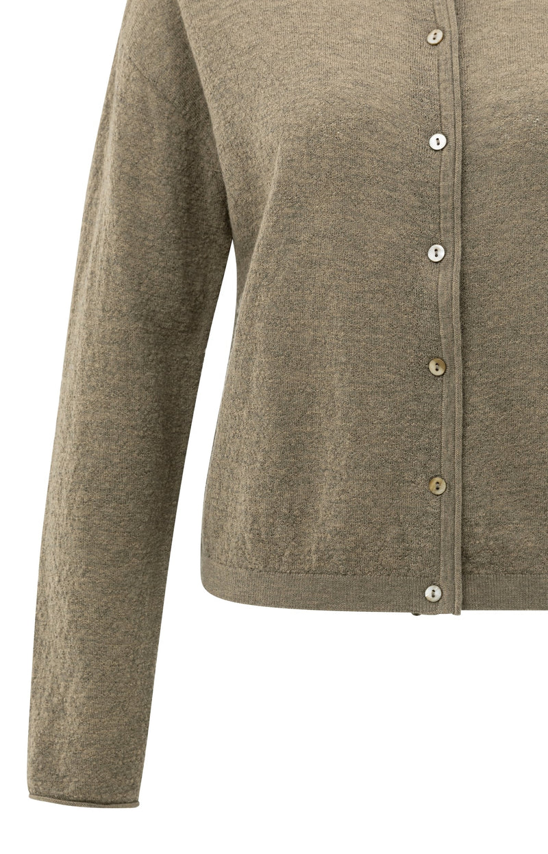 Knitted Cardigan With High Neckline And Button Closure Capers Melange