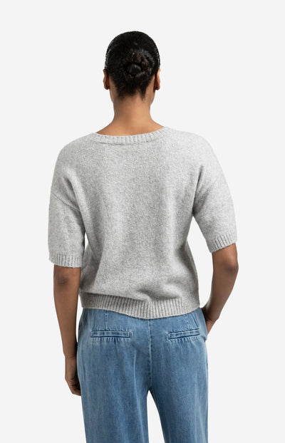 Knitted Short Sleeve Sweater With Artwork Light Grey