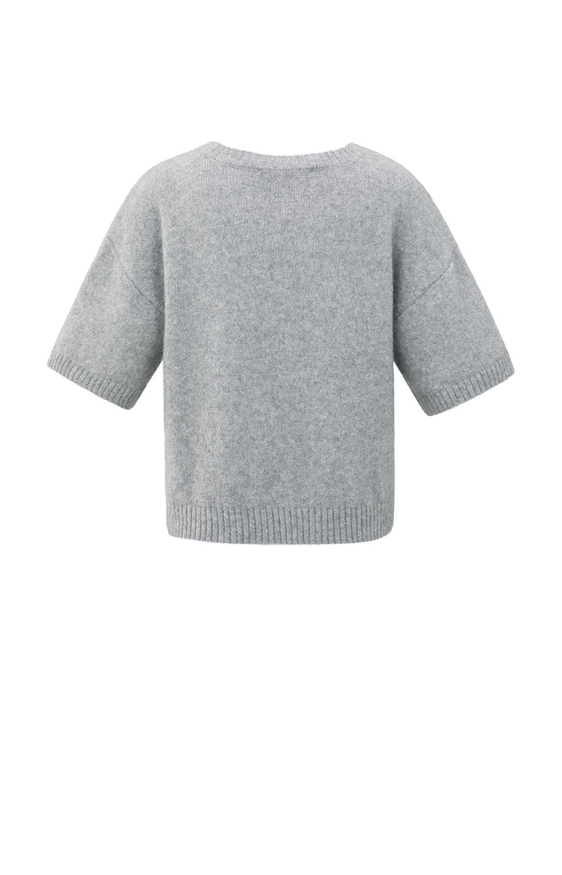 Knitted Short Sleeve Sweater With Artwork Light Grey