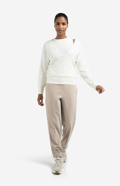 Knitted Sweater With Deep V-Neck And Layered Top