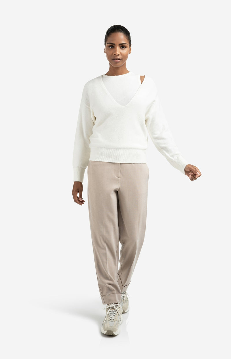 Knitted Sweater With Deep V-Neck And Layered Top