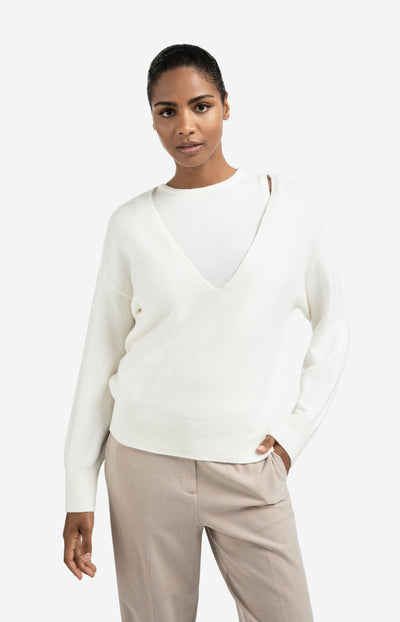 Knitted Sweater With Deep V-Neck And Layered Top-Yaya-Tocca Finita
