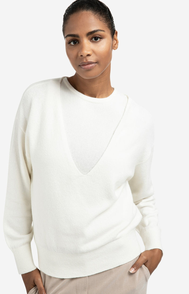 Knitted Sweater With Deep V-Neck And Layered Top-Yaya-Tocca Finita