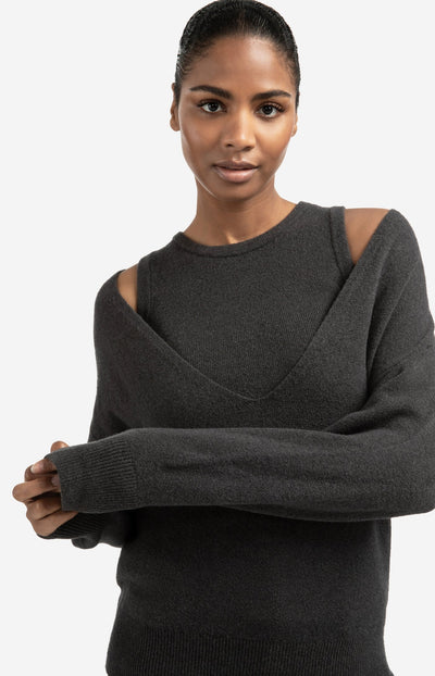 Knitted Sweater With Deep V-Neck And Layered Top-Yaya-Tocca Finita