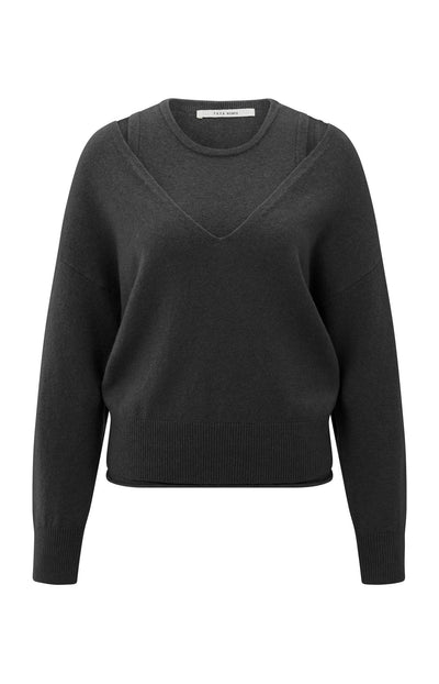 Knitted Sweater With Deep V-Neck And Layered Top-Yaya-Tocca Finita