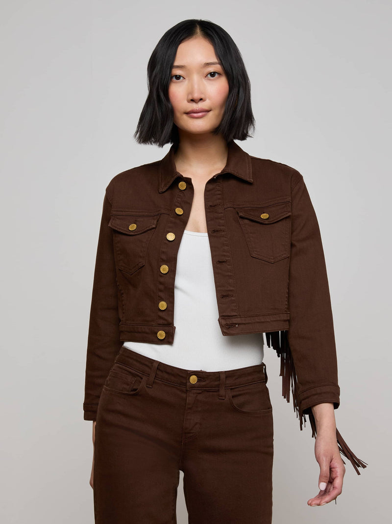 Koda Fringe Denim Jacket Brown-L&