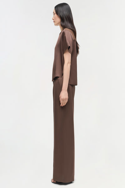 Kyra Satin Wide Leg Pant Chocolate-Simkhai-Tocca Finita
