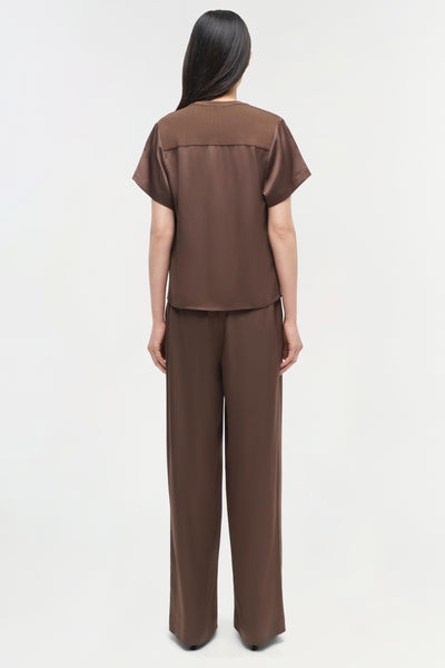 Kyra Satin Wide Leg Pant Chocolate-Simkhai-Tocca Finita