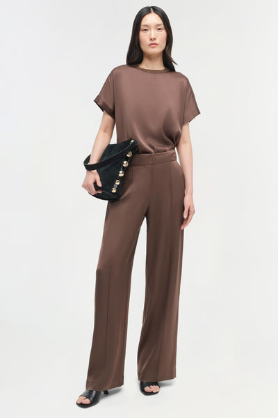Kyra Satin Wide Leg Pant Chocolate-Simkhai-Tocca Finita