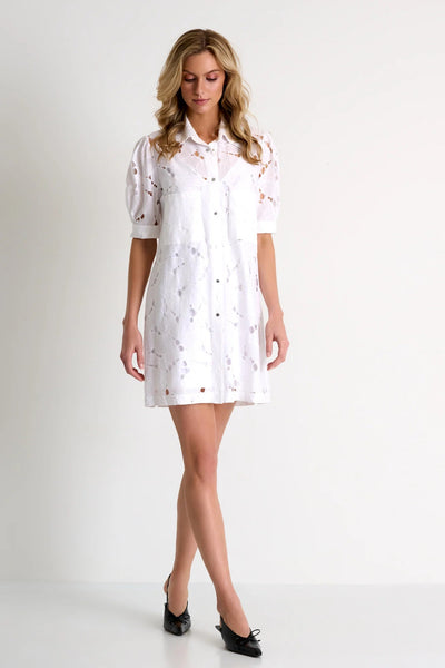 Lace Puff Sleeve Dress In White-Shan-Tocca Finita