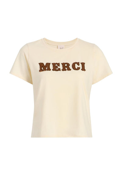 Leather Applique Merci Shrunken Tee Gardenia/Dark Sepia-Cinq A Sept-Tocca Finita