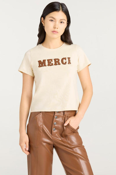 Leather Applique Merci Shrunken Tee Gardenia/Dark Sepia-Cinq A Sept-Tocca Finita