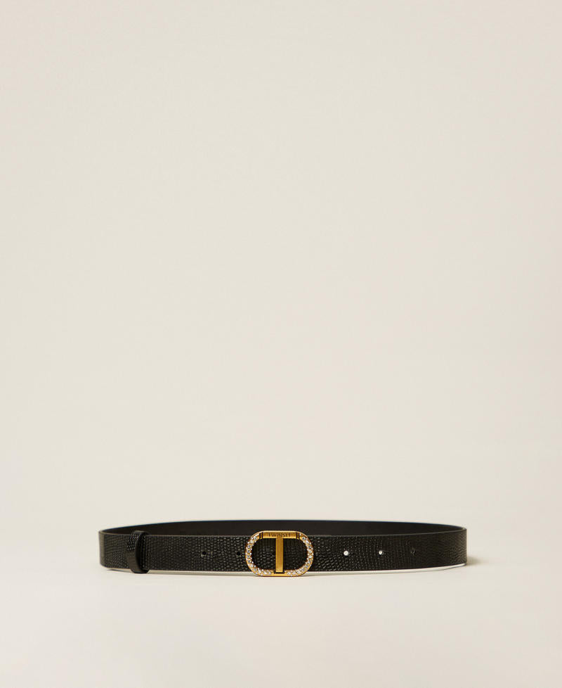 Leather belt with Oval T Rhinestones-TWINSET-Tocca Finita