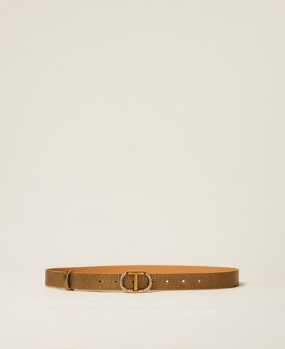 Leather belt with Oval T Rhinestones-TWINSET-Tocca Finita