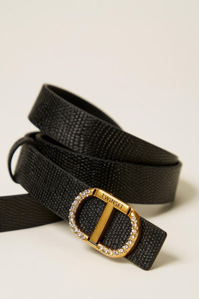 Leather belt with Oval T Rhinestones-TWINSET-Tocca Finita