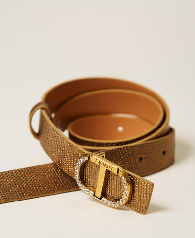 Leather belt with Oval T Rhinestones-TWINSET-Tocca Finita