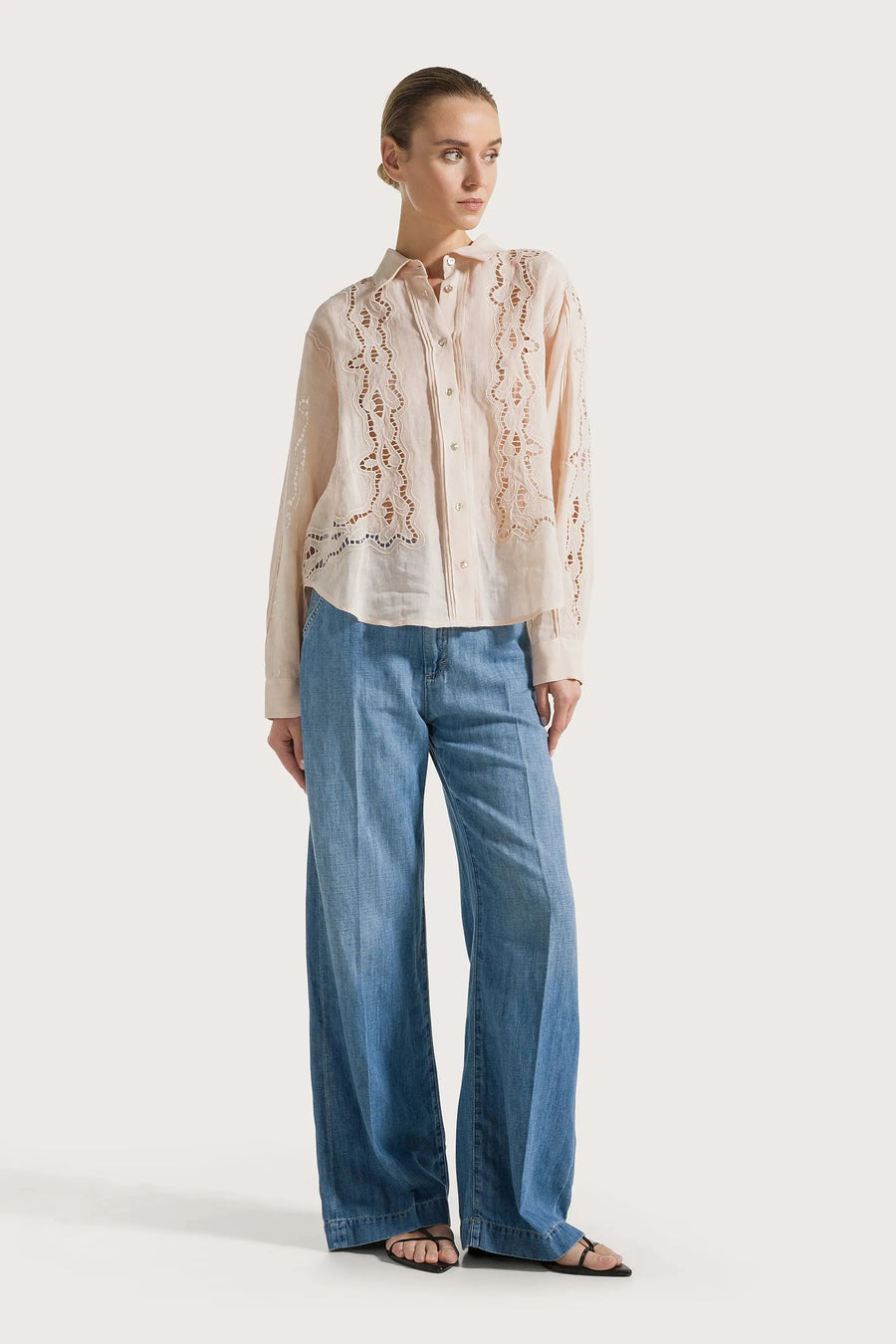 Lightweight Linen Blended Denim Pants Light Blue-Seventy-Tocca Finita