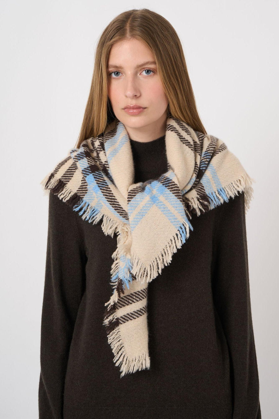Lightweight Woven Cashmere Check Scarf Multi Check-Repeat-Tocca Finita