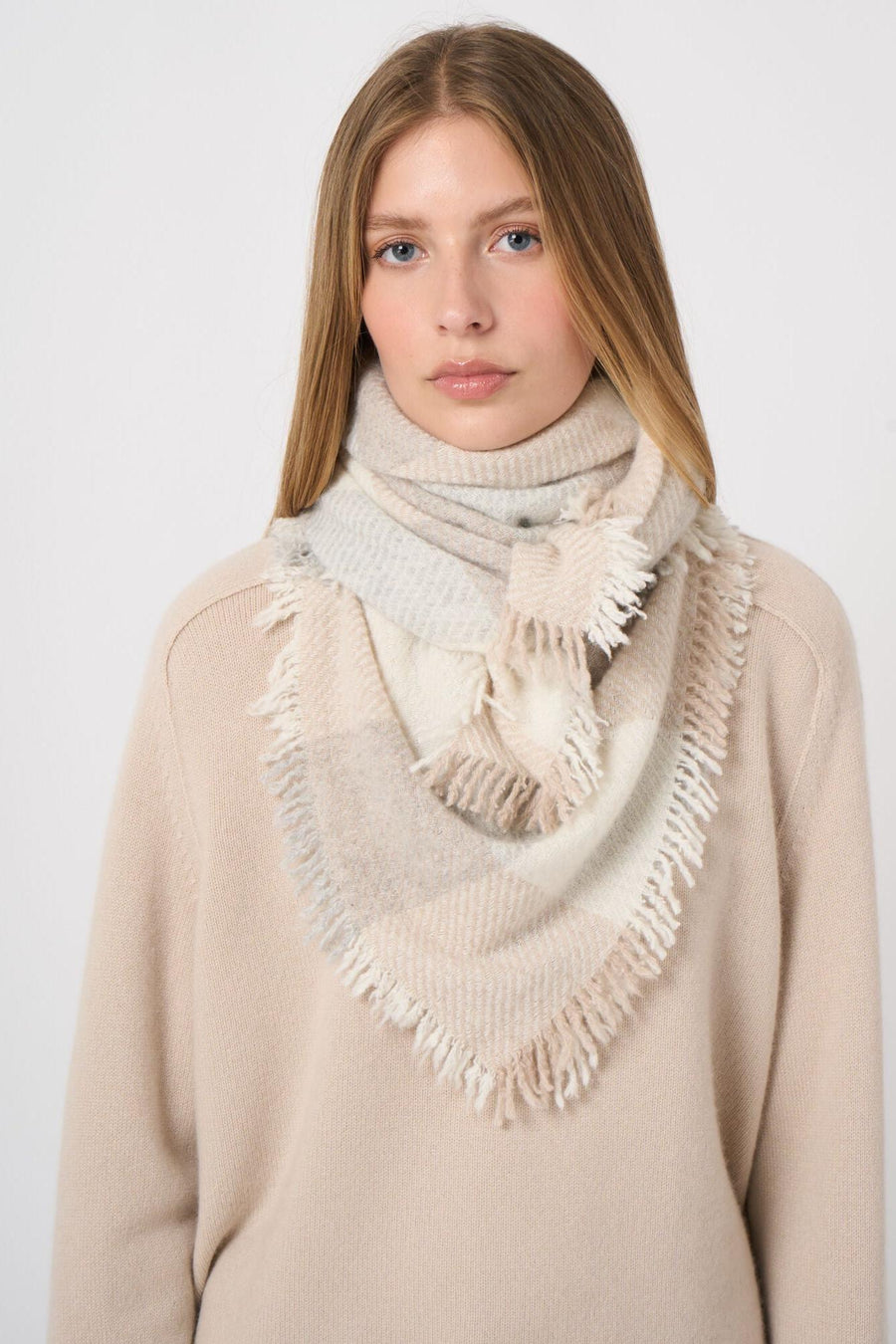 Lightweight Woven Cashmere Tonal Check Scarf Multi Check-Repeat-Tocca Finita