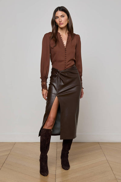 Lilou Vegan Leather Skirt Coffee Bean-L'Agence-Tocca Finita