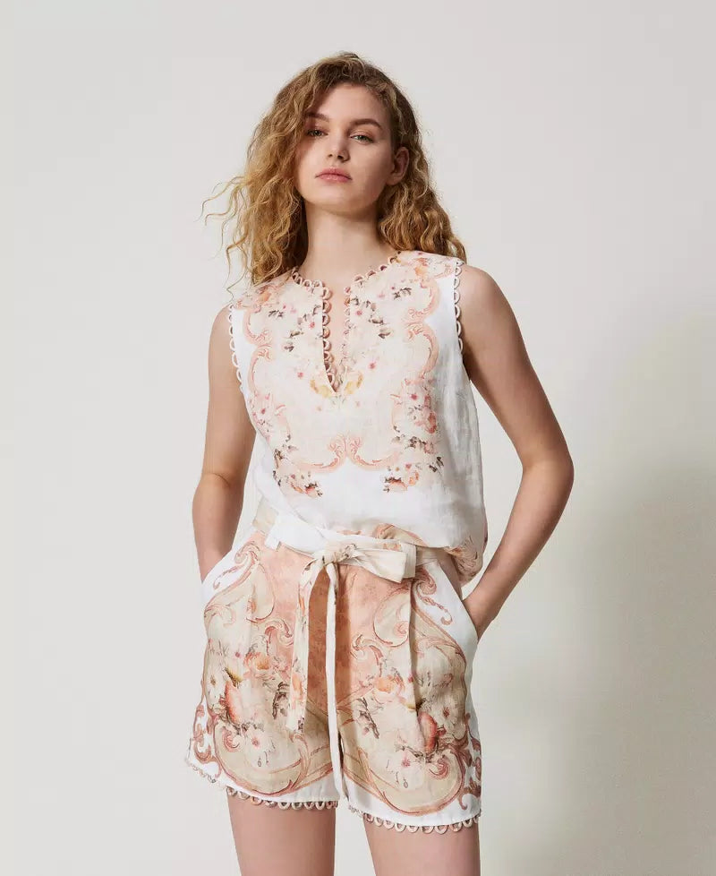 Linen Flower Tapestry Shirt-TWINSET-Tocca Finita