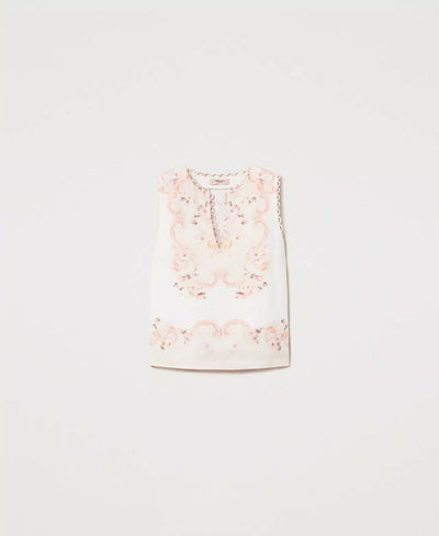 Linen Flower Tapestry Shirt-TWINSET-Tocca Finita