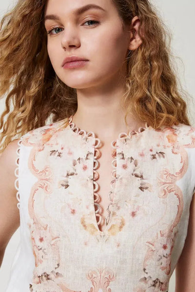 Linen Flower Tapestry Shirt-TWINSET-Tocca Finita