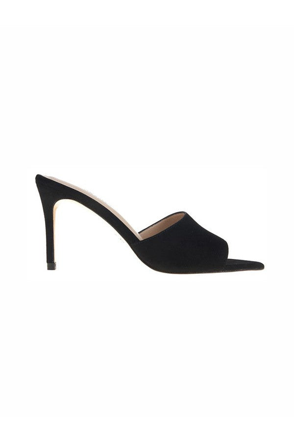 Lolita Suede Open-Toe Mule Black Suede-L&