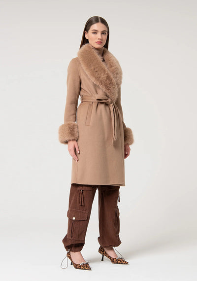 Long Camel Coat With Fake Fur-Fracomina-Tocca Finita