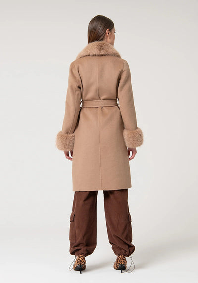 Long Camel Coat With Fake Fur-Fracomina-Tocca Finita
