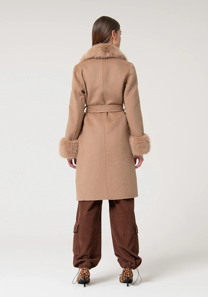 Long Camel Coat With Fake Fur-Fracomina-Tocca Finita
