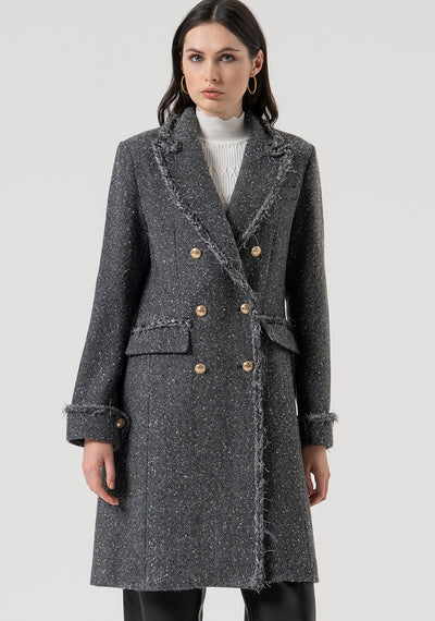 Long Coat Slim Fit Made In Tweed Greymelange-Fracomina-Tocca Finita