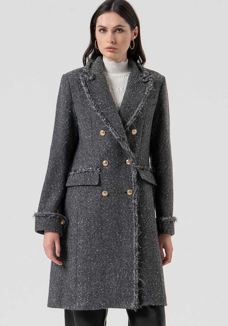Long Coat Slim Fit Made In Tweed Greymelange-Fracomina-Tocca Finita