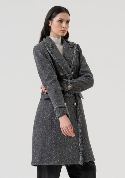Long Coat Slim Fit Made In Tweed Greymelange-Fracomina-Tocca Finita