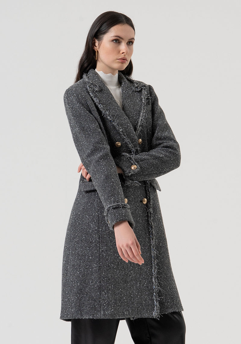 Long Coat Slim Fit Made In Tweed Greymelange-Fracomina-Tocca Finita