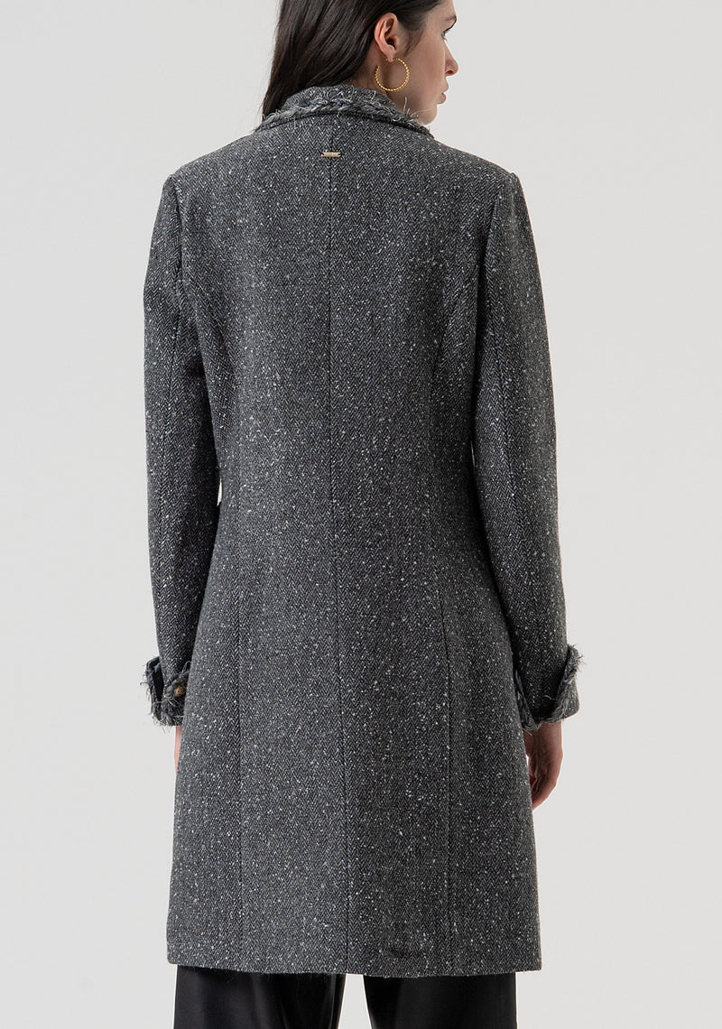 Long Coat Slim Fit Made In Tweed Greymelange-Fracomina-Tocca Finita