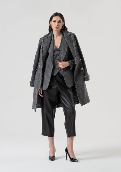 Long Coat Slim Fit Made In Tweed Greymelange-Fracomina-Tocca Finita