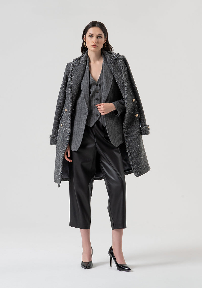 Long Coat Slim Fit Made In Tweed Greymelange-Fracomina-Tocca Finita